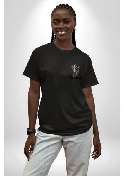 Yunan Heykeli Statue Kadın Erkek Ön Minimal Sırt Baskılı Siyah Pamuklu Tişört modelleri