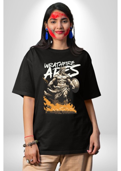 Muzaffer Savaşçı Antik Savaşçı Kadın Erkek Ön Baskılı Siyah Pamuklu Tişört Penye Klasik fiyatları