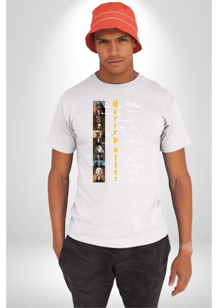 Efsane Film Serisi Ünlü Oyuncu Imzaları Kadın Erkek Ön Baskılı Beyaz Pamuklu Tişört Penye Klasik