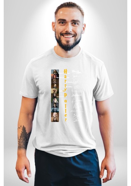 Efsane Film Serisi Ünlü Oyuncu Imzaları Kadın Erkek Ön Baskılı Beyaz Pamuklu Tişört Penye Klasik fiyatları