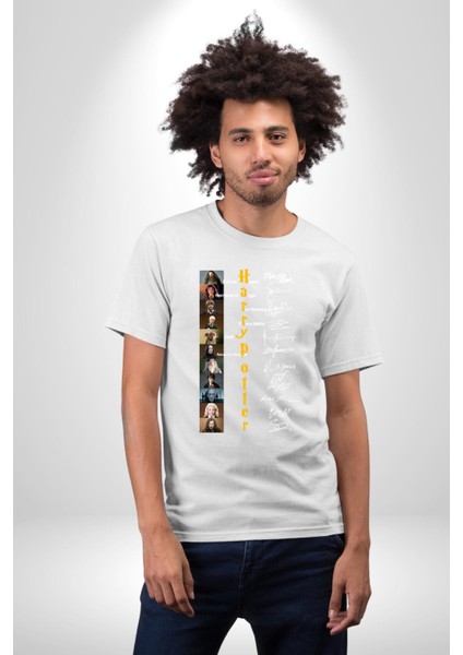 Efsane Film Serisi Ünlü Oyuncu Imzaları Kadın Erkek Ön Baskılı Beyaz Pamuklu Tişört Penye Klasik modelleri