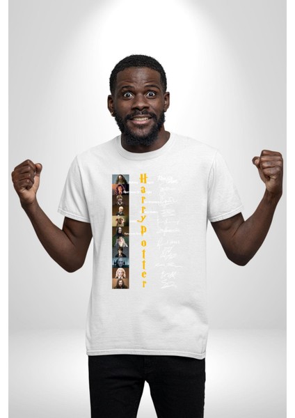 Efsane Film Serisi Ünlü Oyuncu Imzaları Kadın Erkek Ön Baskılı Beyaz Pamuklu Tişört Penye Klasik fırsatları