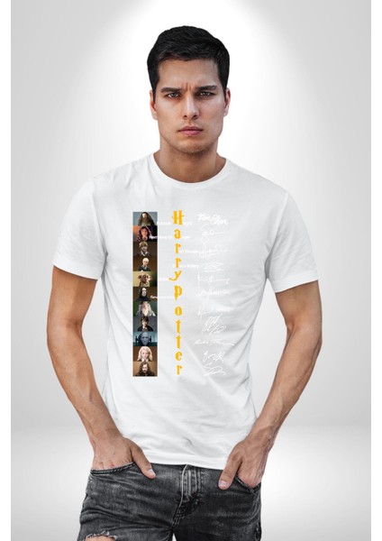 Efsane Film Serisi Ünlü Oyuncu Imzaları Kadın Erkek Ön Baskılı Beyaz Pamuklu Tişört Penye Klasik indirimleri