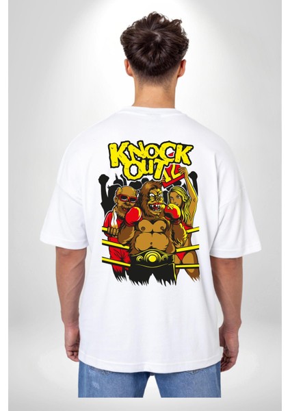 Nakavt Goril Boksör Havalı Kadın Erkek Ön Minimal Sırt Baskılı Beyaz Pamuklu Tişört fiyatları