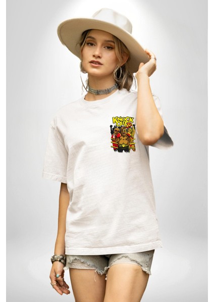 Nakavt Goril Boksör Havalı Kadın Erkek Ön Minimal Sırt Baskılı Beyaz Pamuklu Tişört modelleri