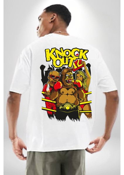 Nakavt Goril Boksör Havalı Kadın Erkek Ön Minimal Sırt Baskılı Beyaz Pamuklu Tişört indirimleri