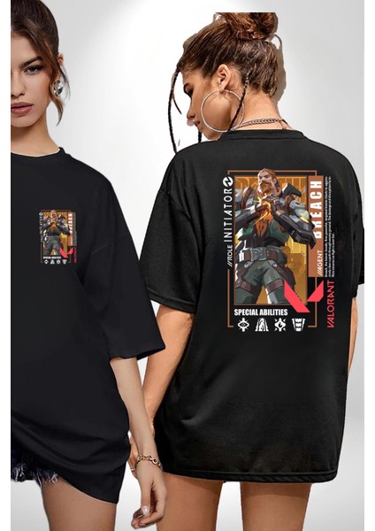 Breach Öncü Karakter Kadın Erkek Ön Minimal Sırt Baskılı Siyah Pamuklu Tişört