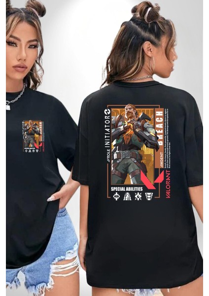 Breach Öncü Karakter Kadın Erkek Ön Minimal Sırt Baskılı Siyah Pamuklu Tişört fırsatları