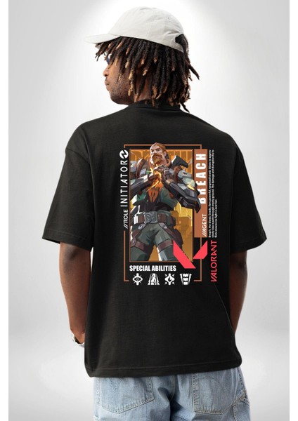 Breach Öncü Karakter Kadın Erkek Ön Minimal Sırt Baskılı Siyah Pamuklu Tişört indirimleri