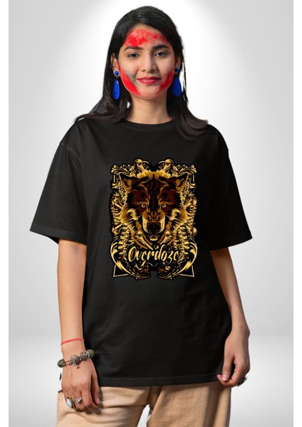 Overdoze Kurt Kemik Kadın Erkek Ön Baskılı Siyah Pamuklu Tişört Penye Klasik fiyatları