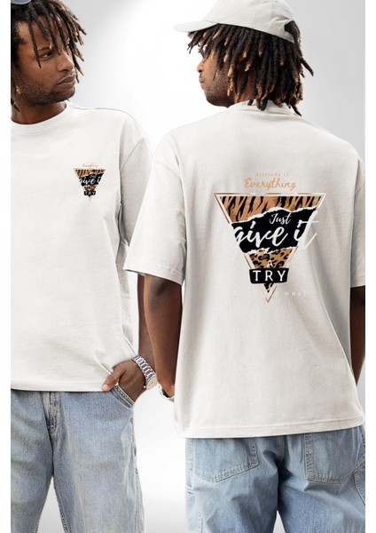 Tutum Her Şeydir Sadece Ver Onu Kaplan Kadın Erkek Ön Minimal Sırt Baskılı Beyaz Pamuklu Tişört