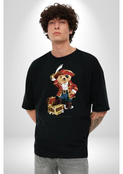 Korsan Hazine Oyuncak Tatlı Ayı Kadın Erkek Ön Baskılı Siyah Pamuklu Tişört Penye Klasik fiyatları