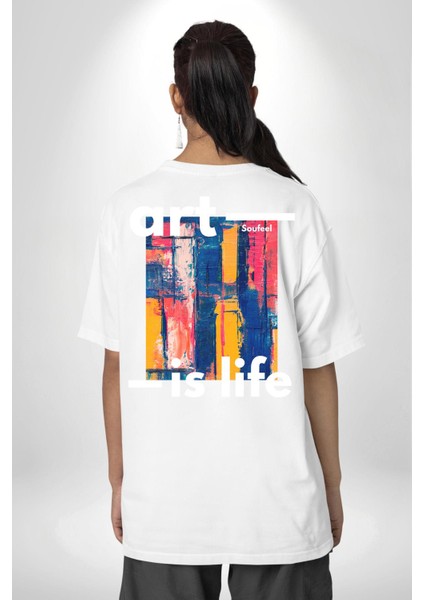 Sanat Hayattır Modern Art Kadın Erkek Ön Minimal Sırt Baskılı Beyaz Pamuklu Tişört fiyatları