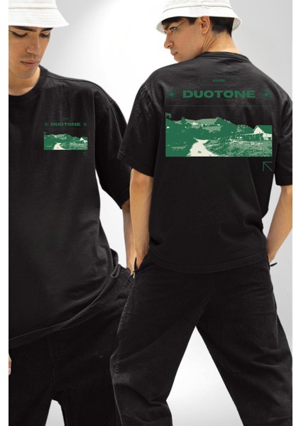 Çift Ayar Yeşil Tonları Köy Evleri Kadın Erkek Ön Minimal Sırt Baskılı Siyah Pamuklu Tişört fırsatları