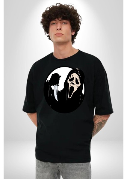 Çığlık Amerikan Korku Karakteri Kadın Erkek Ön Baskılı Siyah Pamuklu Tişört Penye Klasik fiyatları