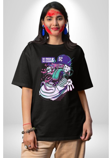 Çok Taze Çok Temiz Müzisyen Ayakkabı Kadın Erkek Ön Baskılı Siyah Pamuklu Tişört Penye Klasik fırsatları
