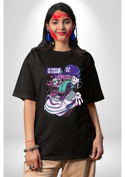 Çok Taze Çok Temiz Müzisyen Ayakkabı Kadın Erkek Ön Baskılı Siyah Pamuklu Tişört Penye Klasik indirimleri