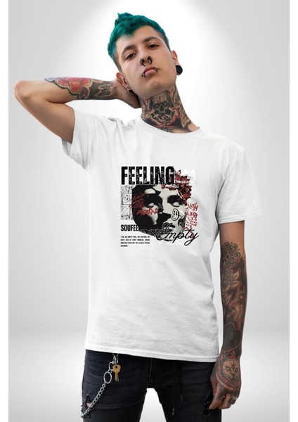 Boş Hissetmek Yunan Heykeli Kadın Erkek Ön Baskılı Beyaz Pamuklu Tişört Penye Klasik
