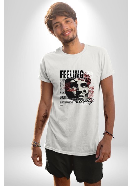 Boş Hissetmek Yunan Heykeli Kadın Erkek Ön Baskılı Beyaz Pamuklu Tişört Penye Klasik indirimleri