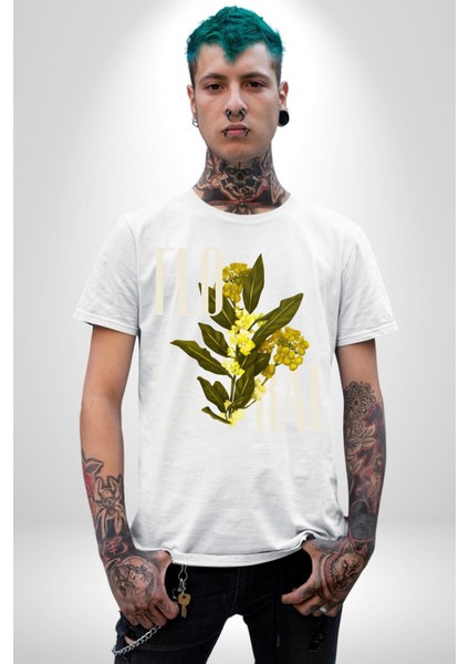 Modern Çiçek Tasarımı Kadın Erkek Ön Baskılı Beyaz Pamuklu Tişört Penye Klasik fiyatları