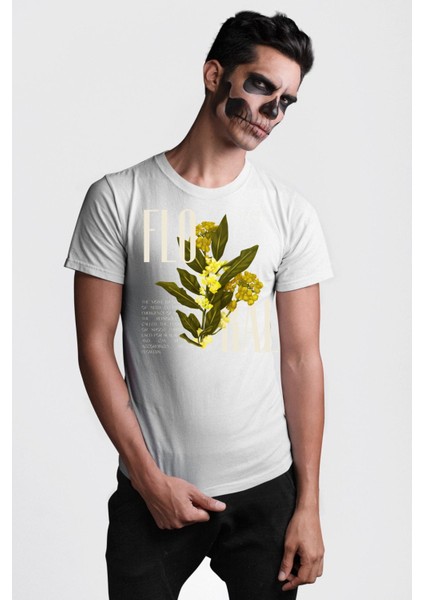 Modern Çiçek Tasarımı Kadın Erkek Ön Baskılı Beyaz Pamuklu Tişört Penye Klasik modelleri