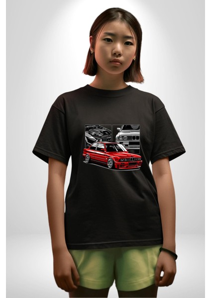 Efsanevi Japon Arabası Kadın Erkek Ön Baskılı Siyah Pamuklu Tişört Penye Klasik fırsatları