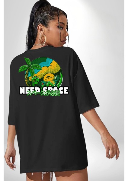 Uzaya Ihtiyaç Var Uzaylı Kadın Erkek Ön Minimal Sırt Baskılı Siyah Pamuklu Tişört fiyatları