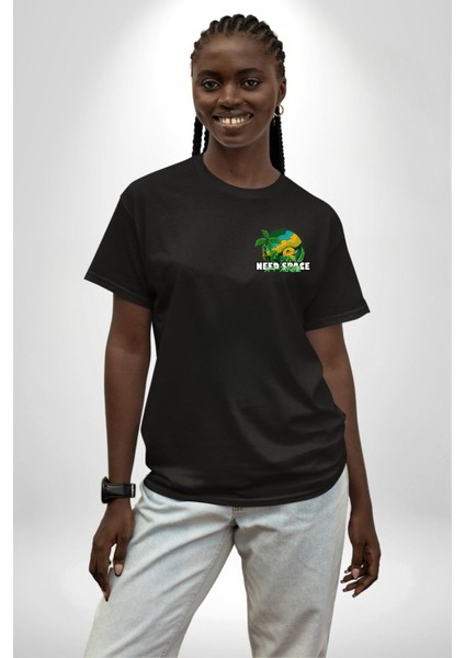 Uzaya Ihtiyaç Var Uzaylı Kadın Erkek Ön Minimal Sırt Baskılı Siyah Pamuklu Tişört modelleri