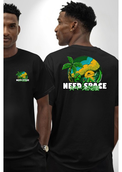 Uzaya Ihtiyaç Var Uzaylı Kadın Erkek Ön Minimal Sırt Baskılı Siyah Pamuklu Tişört fırsatları