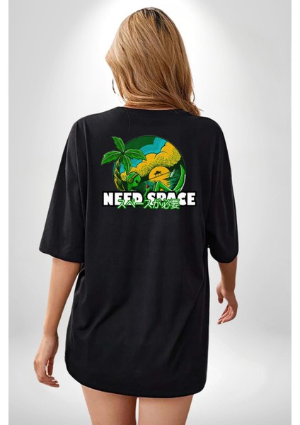 Uzaya Ihtiyaç Var Uzaylı Kadın Erkek Ön Minimal Sırt Baskılı Siyah Pamuklu Tişört indirimleri