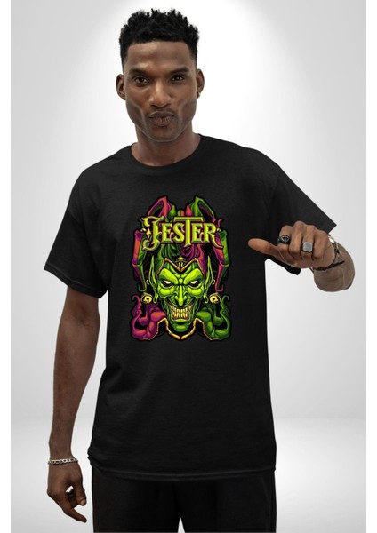 Jester Cadılar Bayramı Karakter Kadın Erkek Ön Baskılı Siyah Pamuklu Tişört Penye Klasik fırsatları