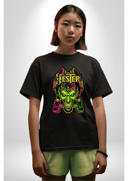 Jester Cadılar Bayramı Karakter Kadın Erkek Ön Baskılı Siyah Pamuklu Tişört Penye Klasik indirimleri