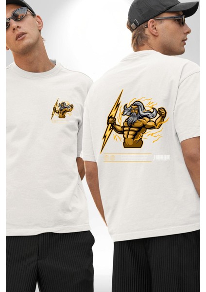 Yunan Tanrısı Zeus Figür Kadın Erkek Ön Minimal Sırt Baskılı Beyaz Pamuklu Tişört fırsatları