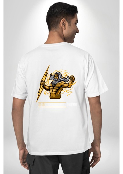 Yunan Tanrısı Zeus Figür Kadın Erkek Ön Minimal Sırt Baskılı Beyaz Pamuklu Tişört indirimleri