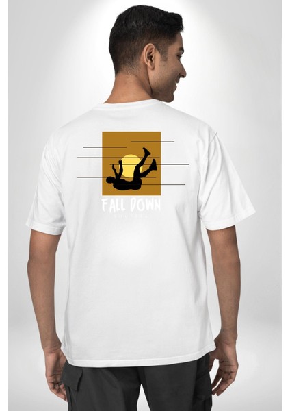 Hayattan Düşüş Sokak Tarzı Kadın Erkek Ön Minimal Sırt Baskılı Beyaz Pamuklu Tişört fiyatları