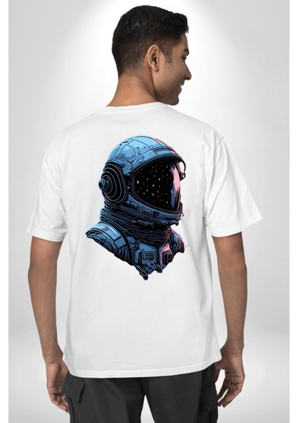 Astronot Uzay Space x Kadın Erkek Ön Minimal Sırt Baskılı Beyaz Pamuklu Tişört fiyatları