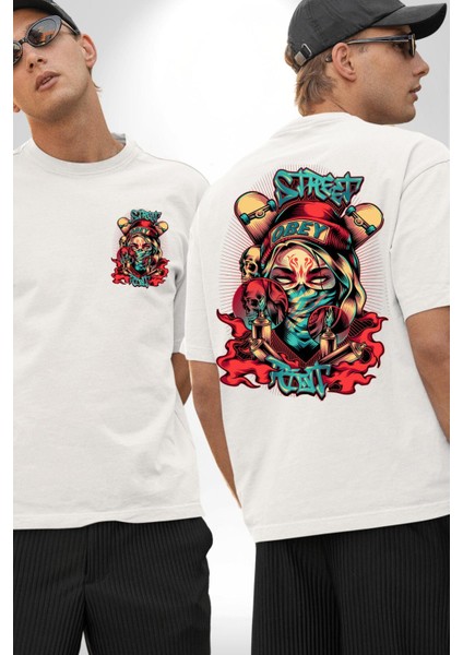 Sokak Tarzı Grafiti Kadın Kadın Erkek Ön Minimal Sırt Baskılı Beyaz Pamuklu Tişört fırsatları