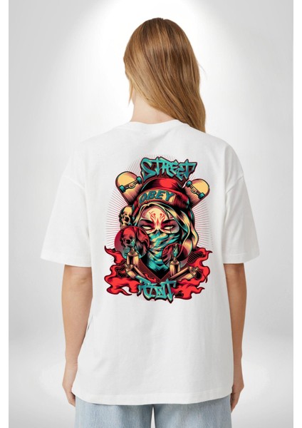 Sokak Tarzı Grafiti Kadın Kadın Erkek Ön Minimal Sırt Baskılı Beyaz Pamuklu Tişört indirimleri