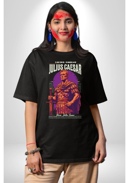 Julius Caesar Roma Diktatör Komutan Kadın Erkek Ön Baskılı Siyah Pamuklu Tişört Penye Klasik indirimleri