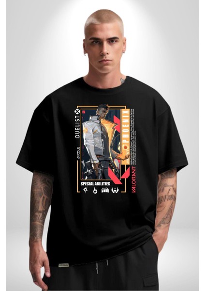 Phoenix Düellocu Karakter Kadın Erkek Ön Baskılı Siyah Pamuklu Tişört Penye Klasik