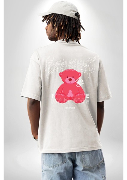 Umut Oyuncak Ayı Sokak Tarzı Kadın Erkek Ön Minimal Sırt Baskılı Beyaz Pamuklu Tişört indirimleri