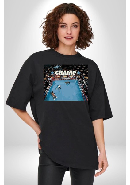 Boks Şampiyonu Muhammed Ali Kadın Erkek Ön Baskılı Siyah Pamuklu Tişört Penye Klasik fiyatları