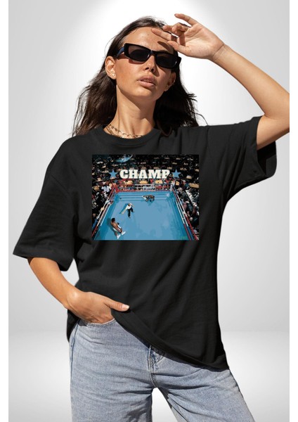 Boks Şampiyonu Muhammed Ali Kadın Erkek Ön Baskılı Siyah Pamuklu Tişört Penye Klasik indirimleri