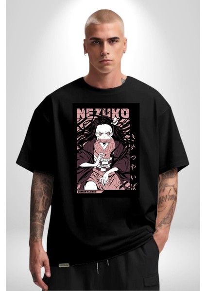 Demon Slayer Nezuko Kamado Anime Kadın Erkek Ön Baskılı Siyah Pamuklu Tişört Penye Klasik fırsatları