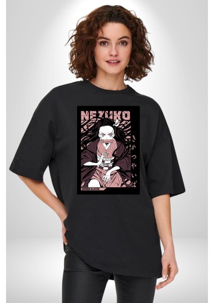 Demon Slayer Nezuko Kamado Anime Kadın Erkek Ön Baskılı Siyah Pamuklu Tişört Penye Klasik indirimleri
