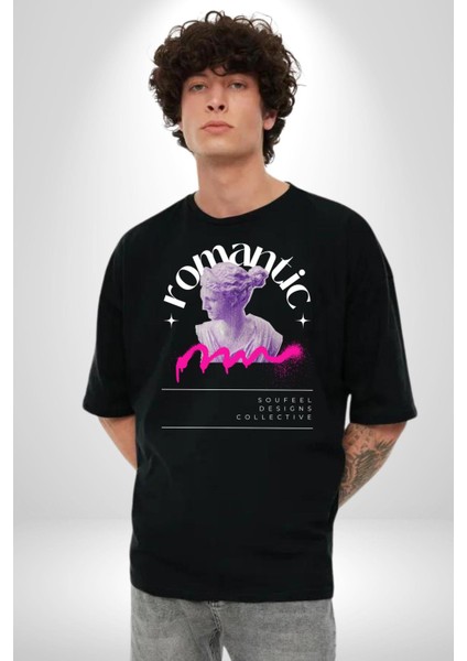 Romantik Yunan Heykeli Kadın Erkek Ön Baskılı Siyah Pamuklu Tişört Penye Klasik fiyatları