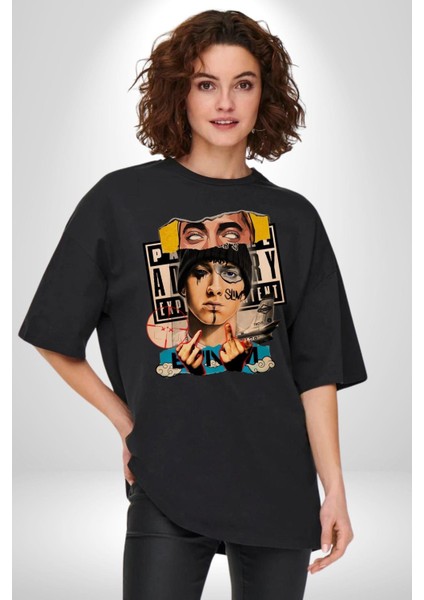 Eminem Rap Tanrısı Kadın Erkek Ön Baskılı Siyah Pamuklu Tişört Penye Klasik fiyatları