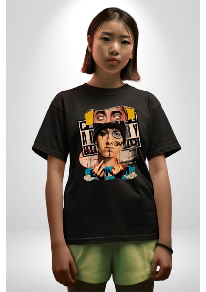 Eminem Rap Tanrısı Kadın Erkek Ön Baskılı Siyah Pamuklu Tişört Penye Klasik indirimleri