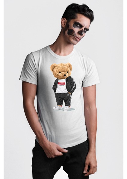 Kendini Sev Oyuncak Ayı Kadın Erkek Ön Baskılı Beyaz Pamuklu Tişört Penye Klasik