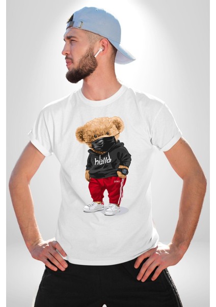 Sokak Tarzı Oyuncak Ayı Kadın Erkek Ön Baskılı Beyaz Pamuklu Tişört Penye Klasik fiyatları